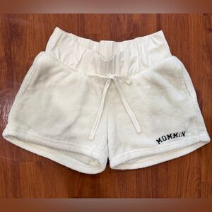 Angel Kiss Maternity Velour Lounging Shorts Women’s Size S Cream Embroidery